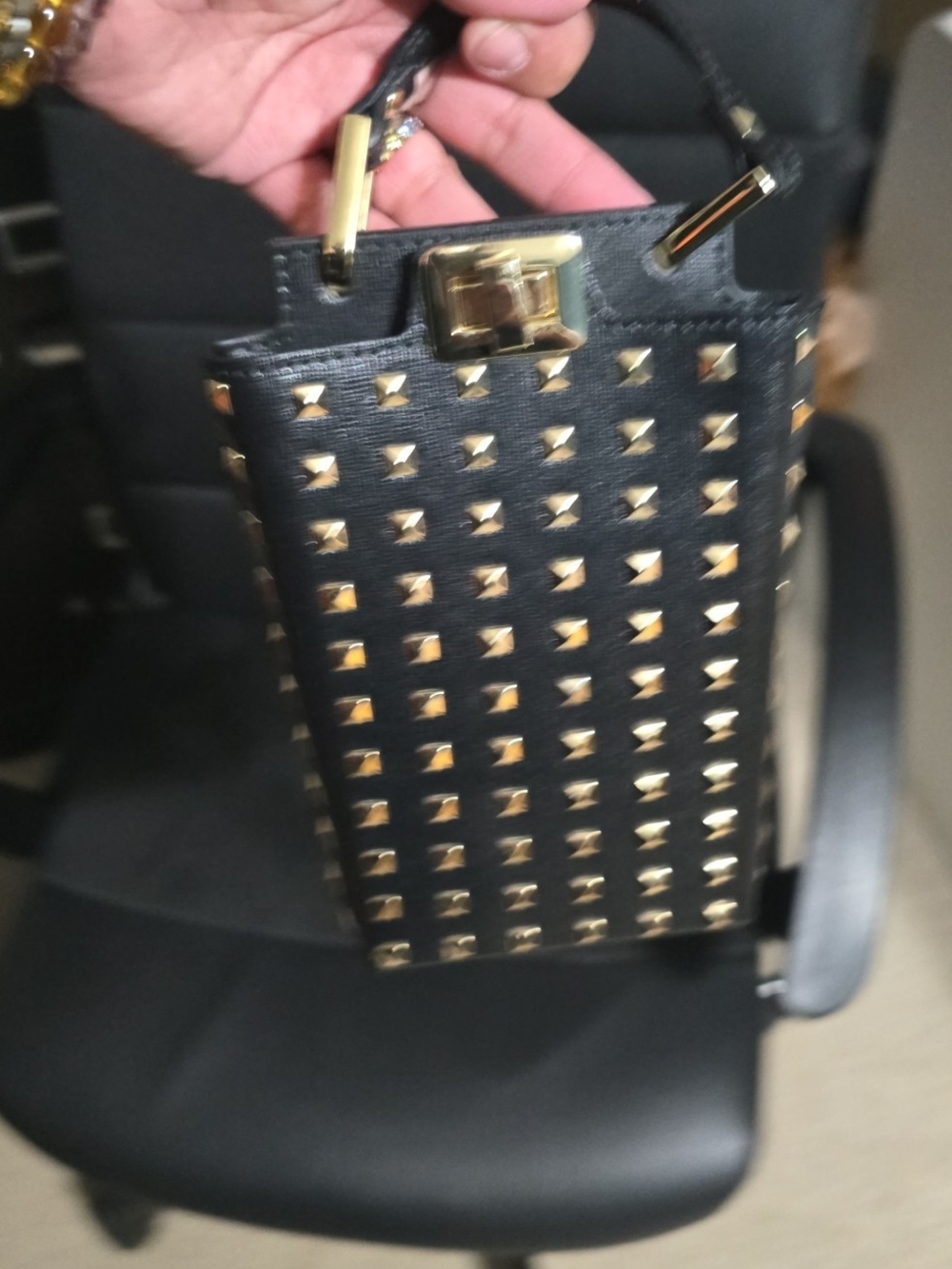 Black Mini Studded Crossbody Bag with Gold Hardware